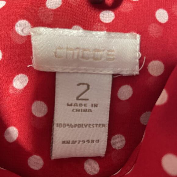 Chico's Women's Size 2 Blouse - Red w/White Polka Dots - Sheer 3/4 Sleeve - Picture 3 of 3